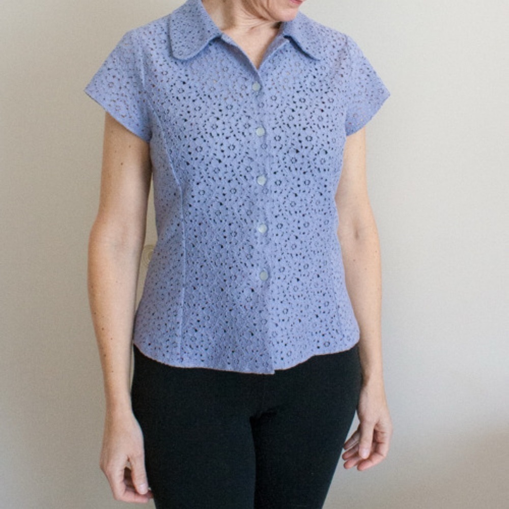Eddie Bauer Lavender Eyelet Button-Down Shirt